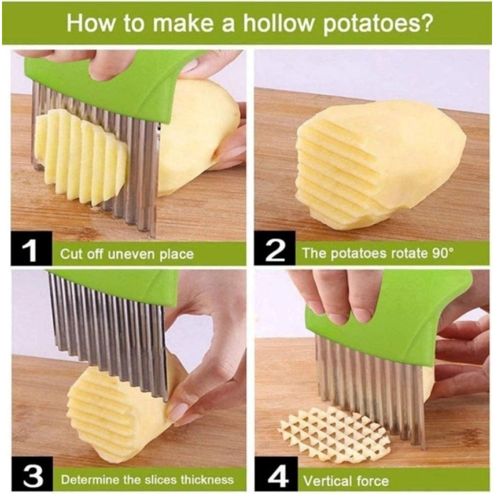 Pack of 5 Wave Shape Stainless Steel Potato Cutter And Slicer – (Assorted Color)