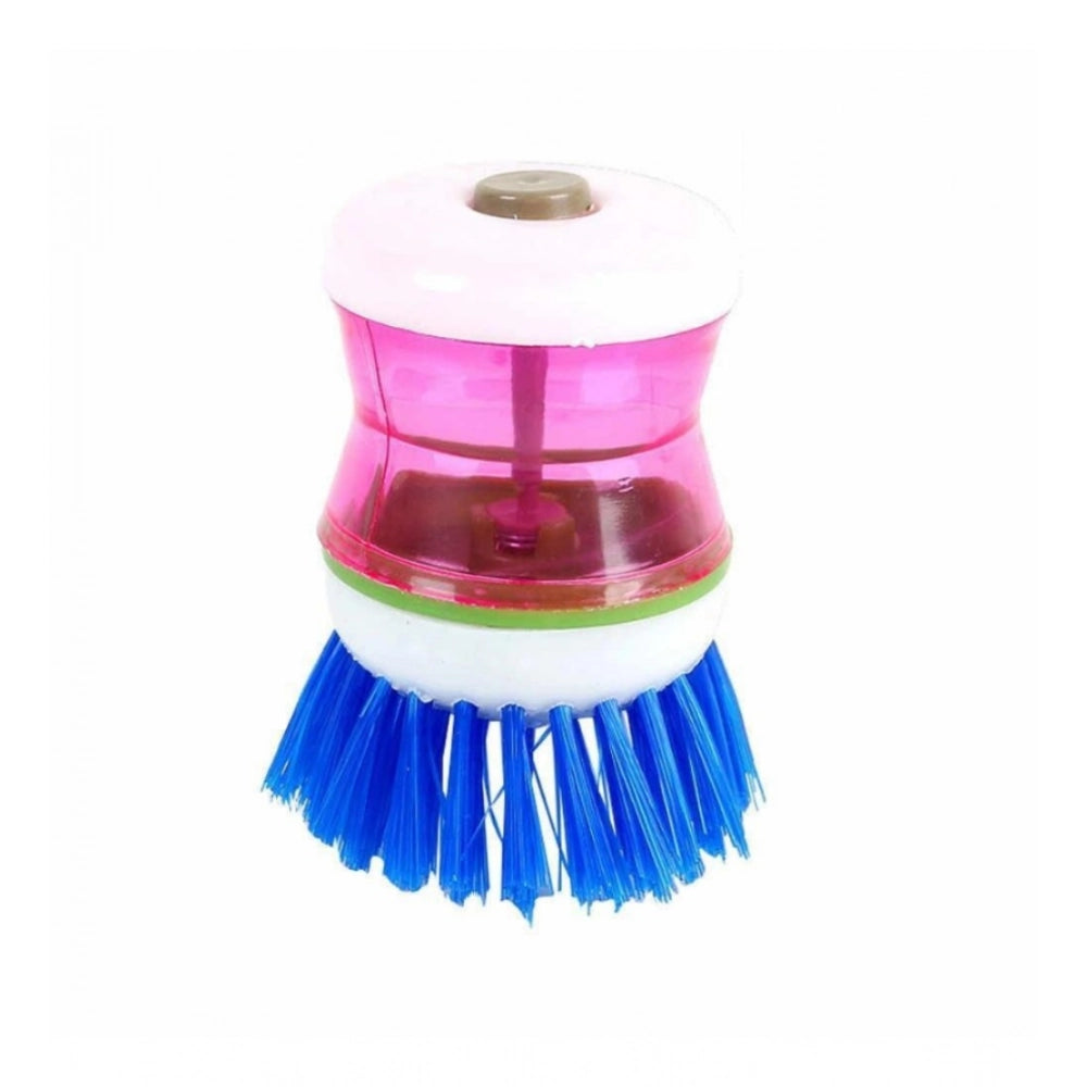 Pack of 4 Plastic Wash Basin Brush Cleaner with Soap Dispenser – (Assorted Color)