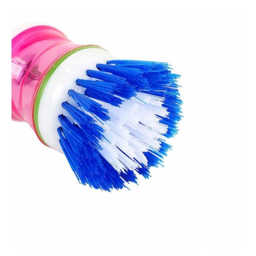 Pack of 4 Plastic Wash Basin Brush Cleaner with Soap Dispenser – (Assorted Color)
