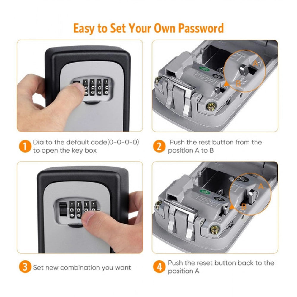 Wall-Mounted ABS Plastic Key Lock Box (Grey-Black)