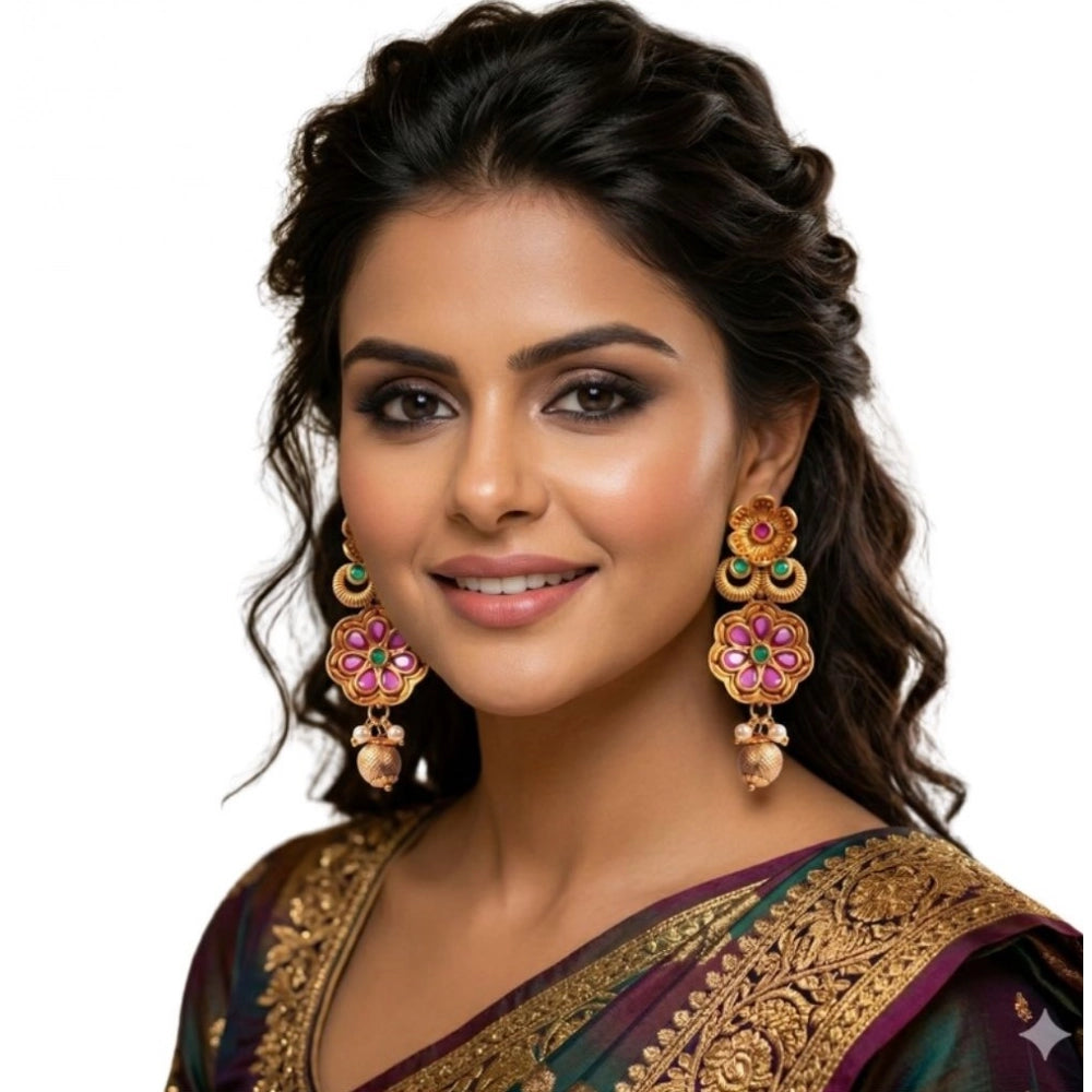 Zinc Alloy Gold Plated Jhumka Earrings (Multicolor)