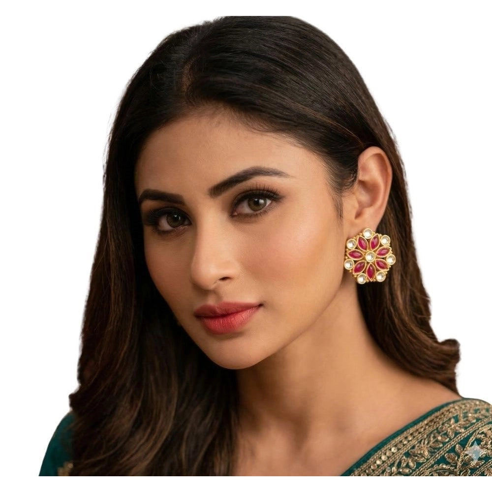 Zinc Alloy Gold Plated Stud Earrings (Multicolor) – Design 01