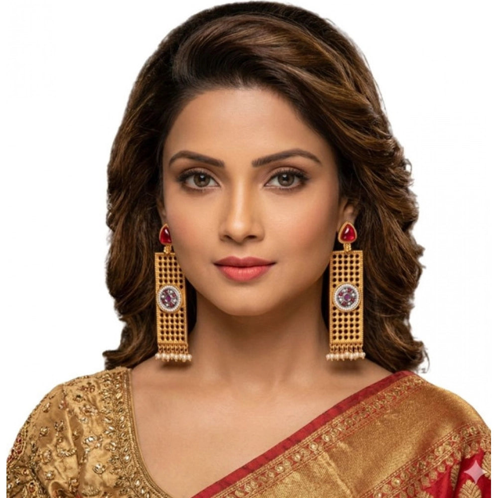 Zinc Alloy Gold Plated Dangler Earrings (Multicolor)