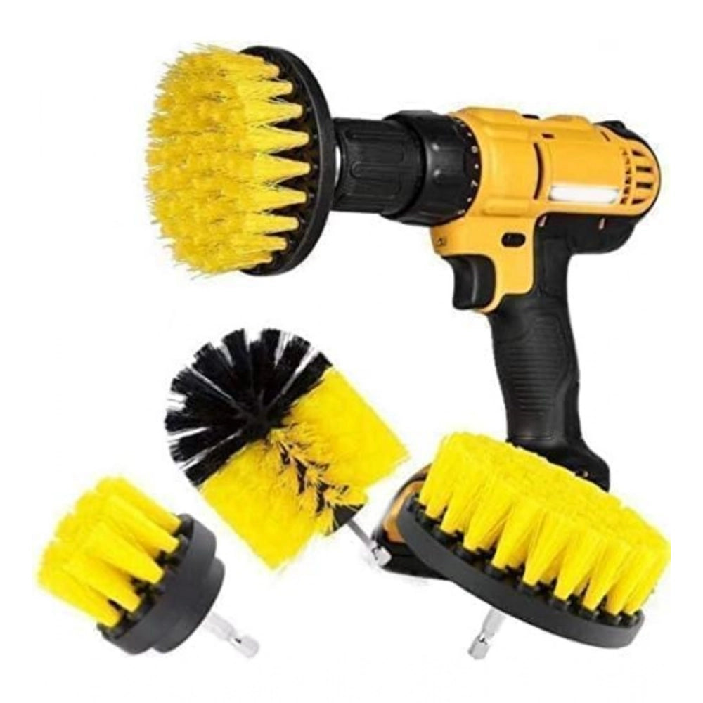 Pack of 3 Polypropylene Solid Power Drill Scrub Brush Cleaning Set (Yellow-Black)