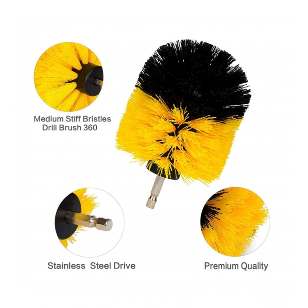Pack of 3 Polypropylene Solid Power Drill Scrub Brush Cleaning Set (Yellow-Black)