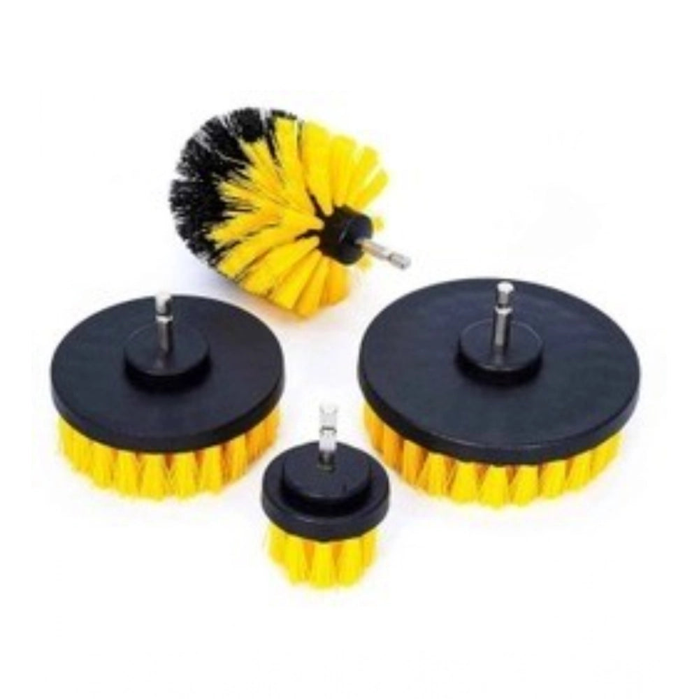 Pack of 4 Plastic Solid Power Drill Scrub Brush Cleaning Set (Yellow-Black)