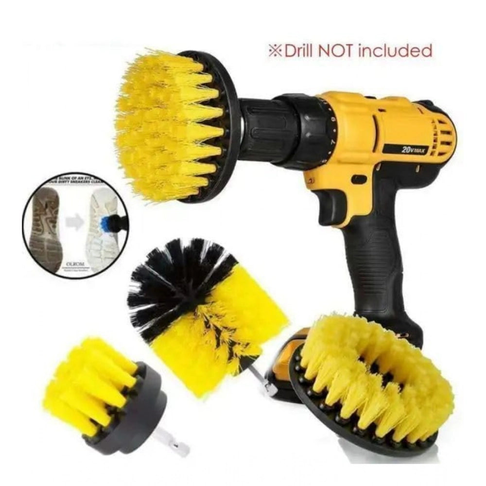 Pack of 4 Plastic Solid Power Drill Scrub Brush Cleaning Set (Yellow-Black)