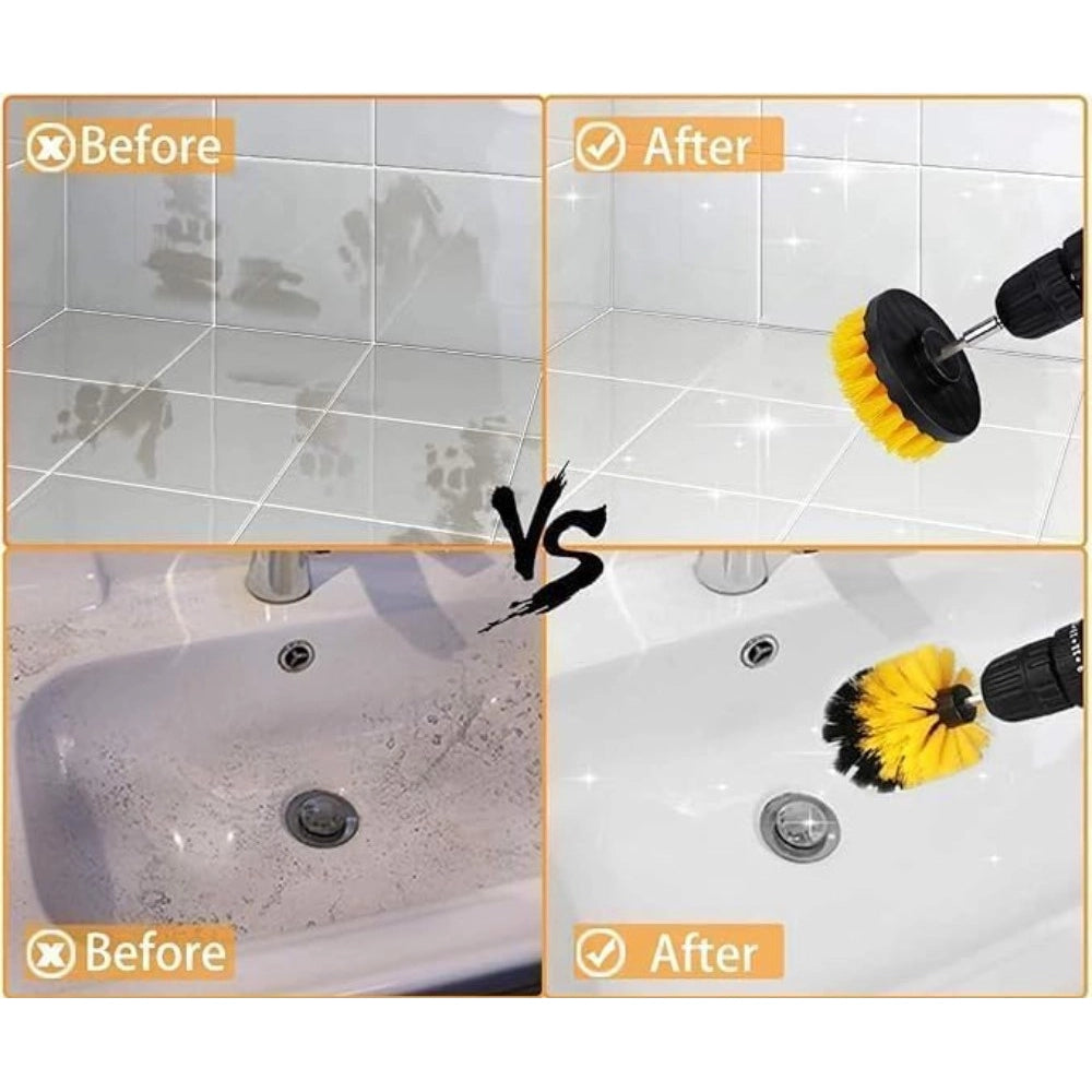 Pack of 4 Plastic Solid Power Drill Scrub Brush Cleaning Set (Yellow-Black)