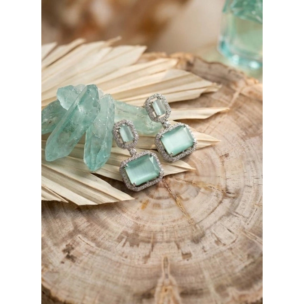 Brass Silver Plated Drop Earrings (Turquoise) – Design 01