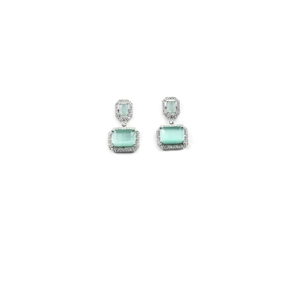 Brass Silver Plated Drop Earrings (Turquoise) – Design 01