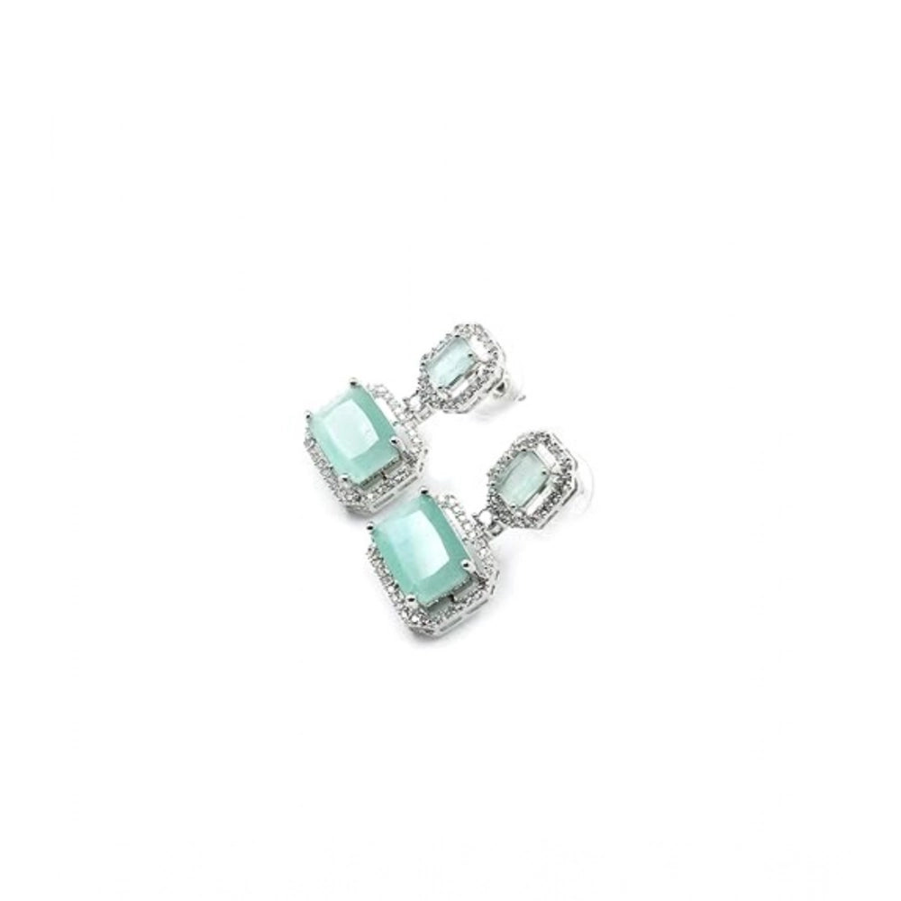Brass Silver Plated Drop Earrings (Turquoise) – Design 01