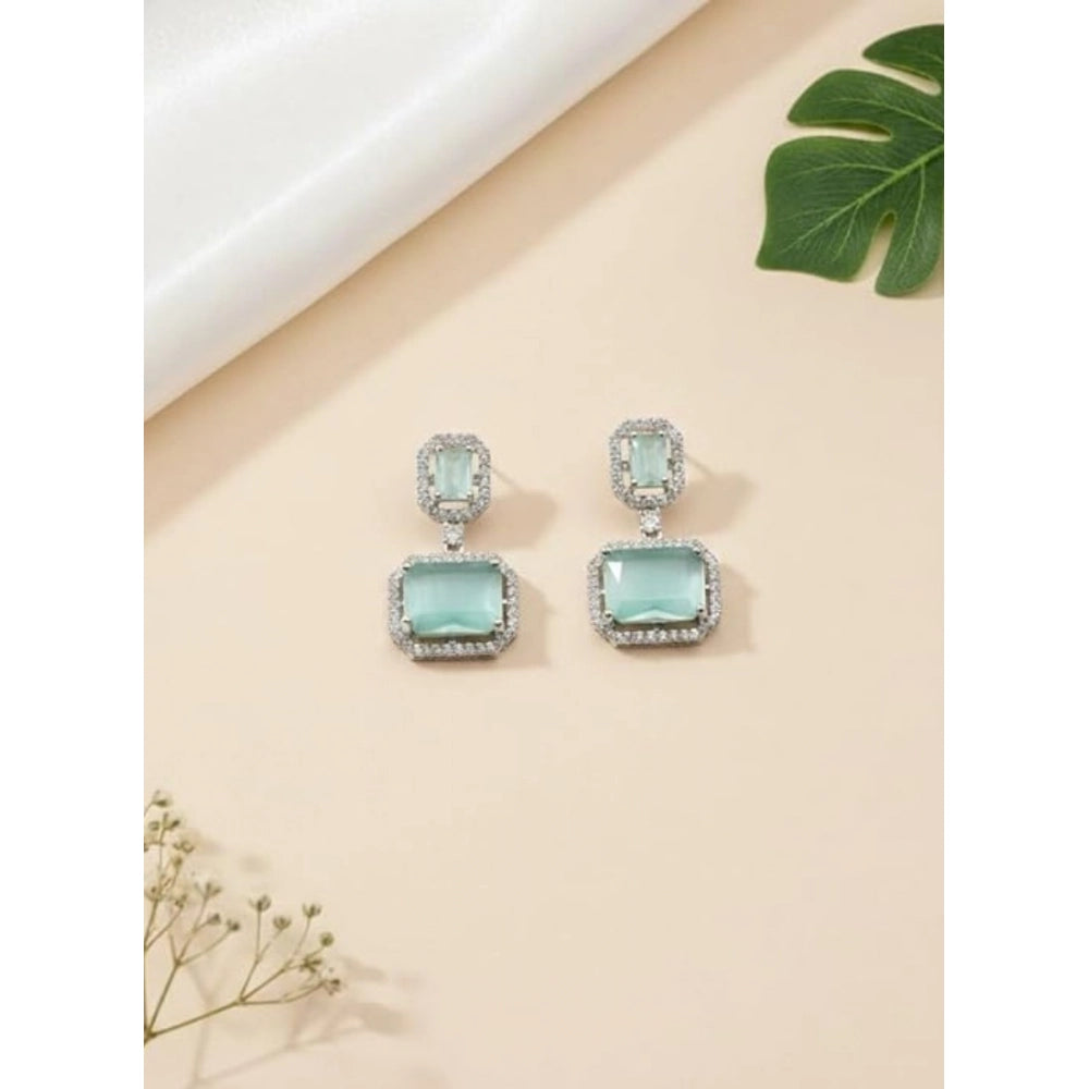 Brass Silver Plated Drop Earrings (Turquoise) – Design 01