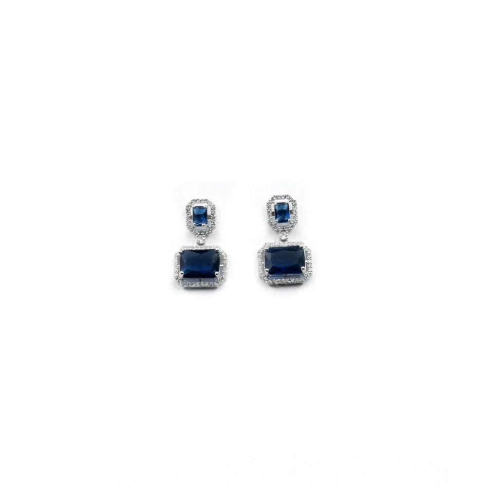 Brass Silver Plated Drop Earrings (Blue) – Design 01