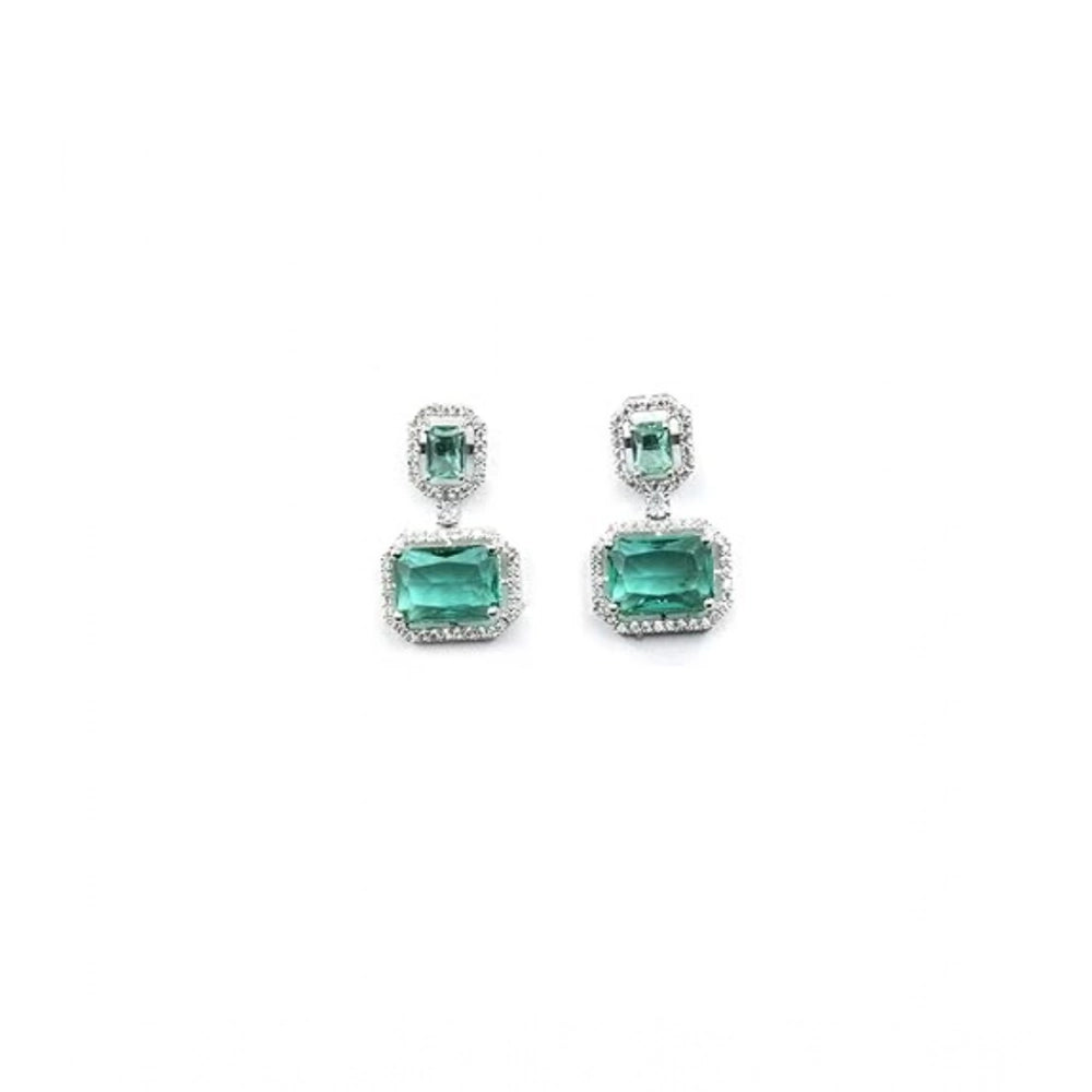 Brass Silver Plated Drop Earrings (Green) – Design 01