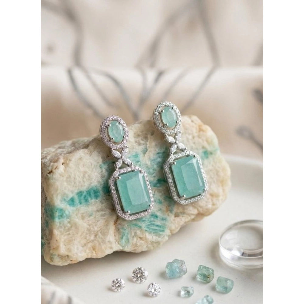 Brass Silver Plated Drop Earrings (Turquoise) – Design 02