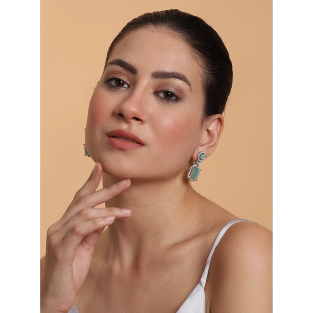 Brass Silver Plated Drop Earrings (Turquoise) – Design 02