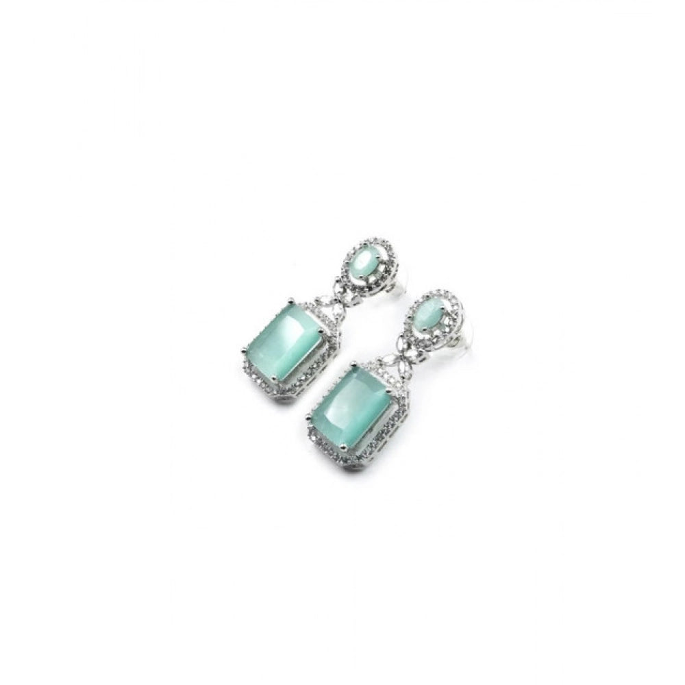 Brass Silver Plated Drop Earrings (Turquoise) – Design 02