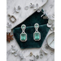 Brass Silver Plated Drop Earrings (Green) – Design 03