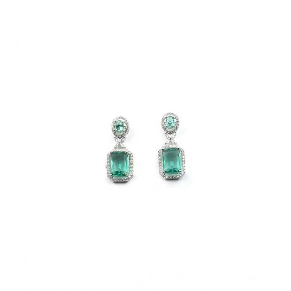Brass Silver Plated Drop Earrings (Green) – Design 03
