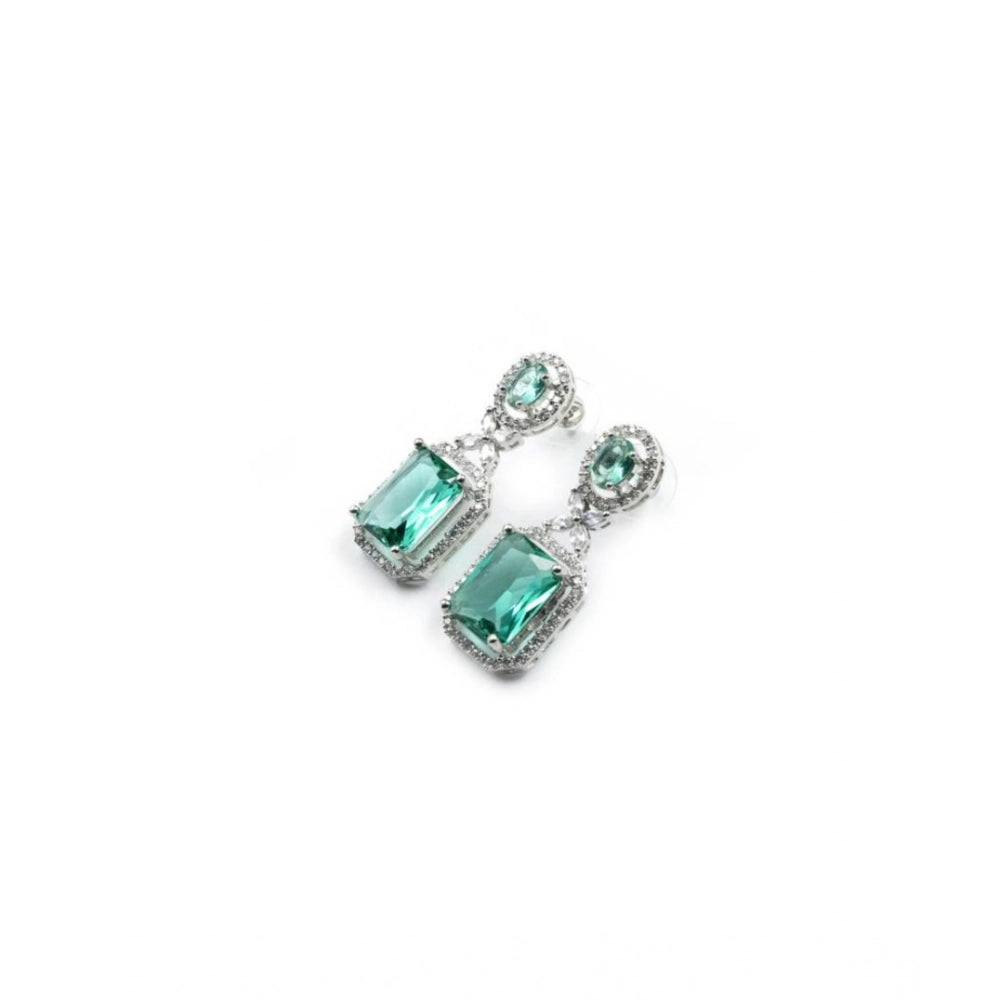 Brass Silver Plated Drop Earrings (Green) – Design 03