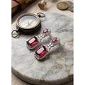 Brass Silver Plated Drop Earrings (Red) – Design 02