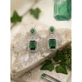 Brass Silver Plated Drop Earrings (Green) – Design 04