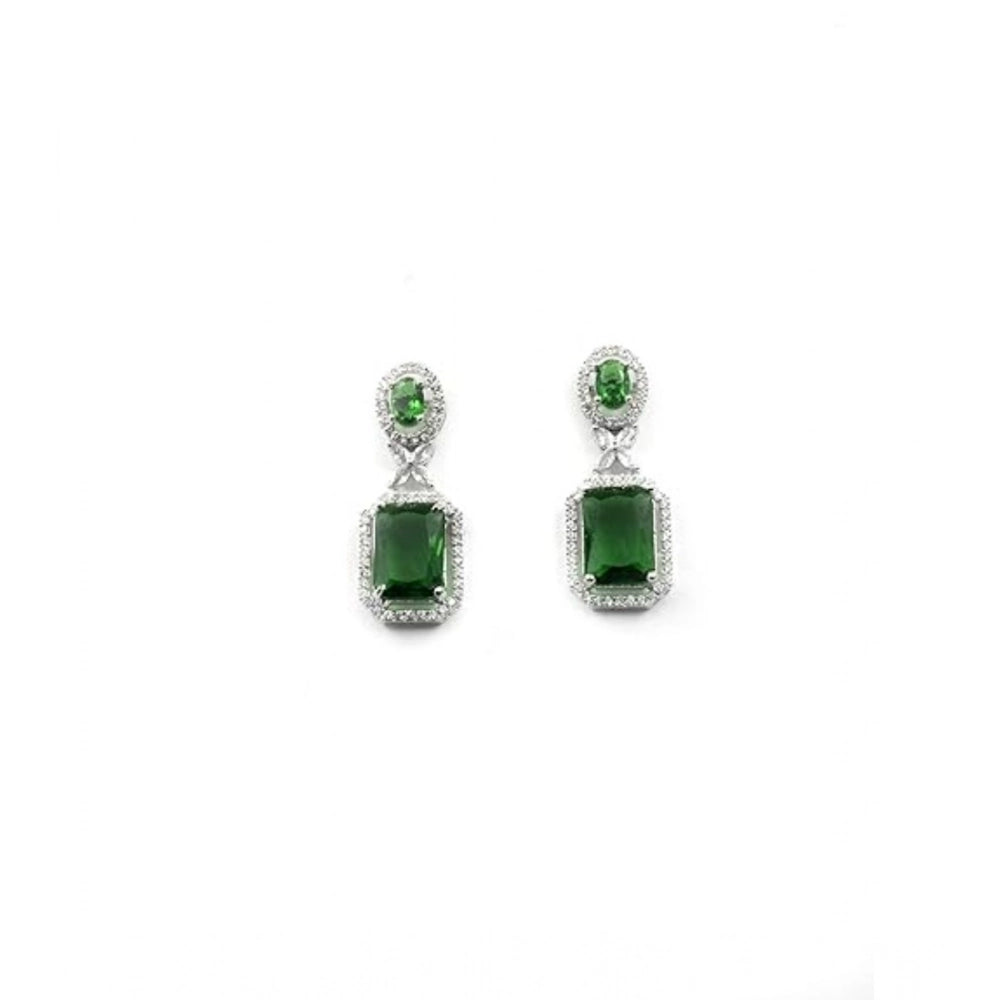 Brass Silver Plated Drop Earrings (Green) – Design 04