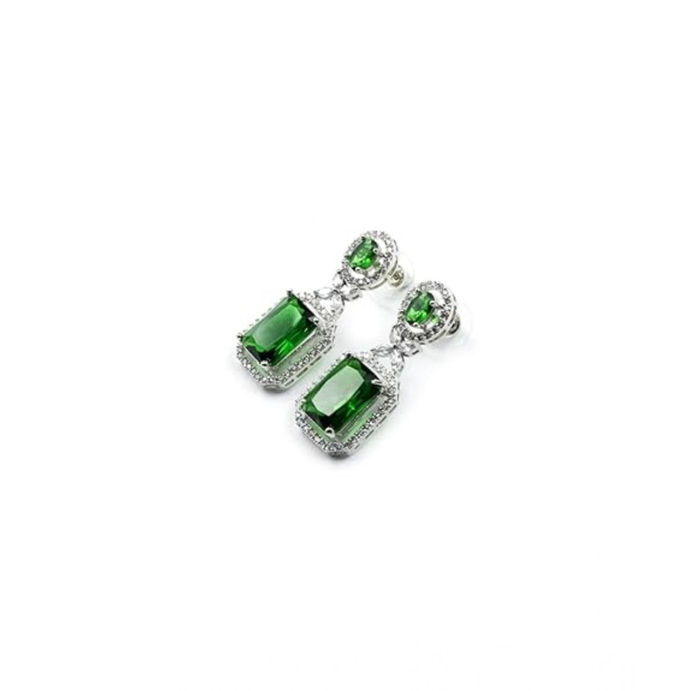 Brass Silver Plated Drop Earrings (Green) – Design 04