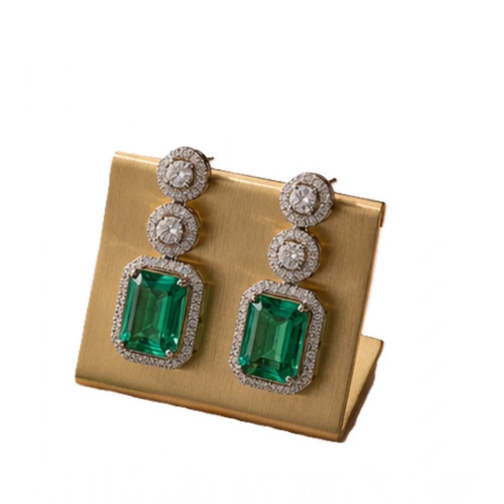 Brass Silver Plated Drop Earrings (Green) – Design 05