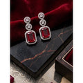 Brass Silver Plated Drop Earrings (Red) – Design 03