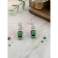 Brass Silver Plated Drop Earrings (Green) – Design 06