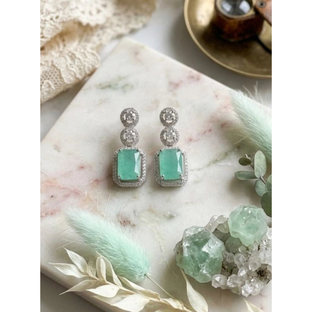 Brass Silver Plated Drop Earrings (Turquoise) – Design 03