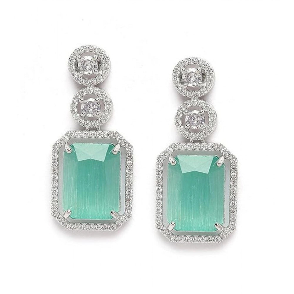 Brass Silver Plated Drop Earrings (Turquoise) – Design 03