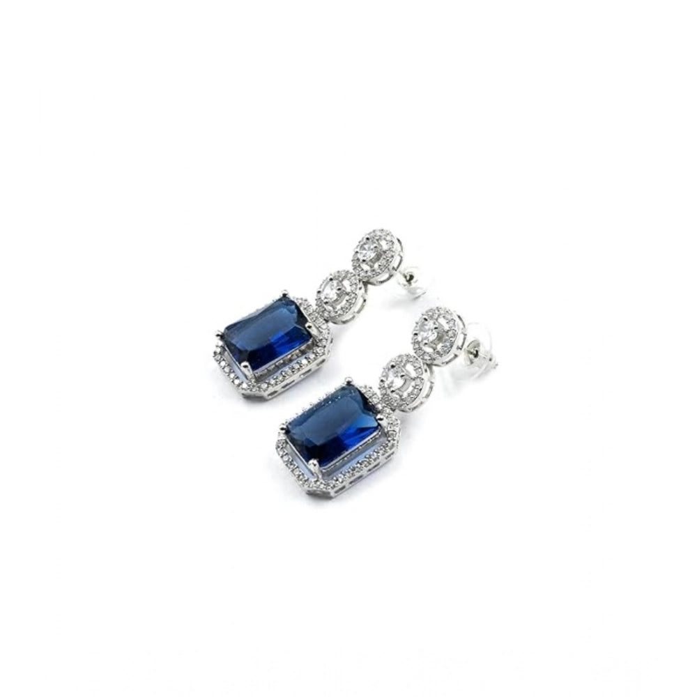 Brass Silver Plated Drop Earrings (Blue) – Design 02