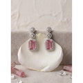Brass Silver Plated Drop Earrings (Pink) – Design 06