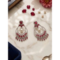 Brass Silver Plated Chandbali Earrings (Red)