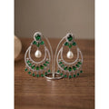 Brass Silver Plated Chandbali Earrings (Green)
