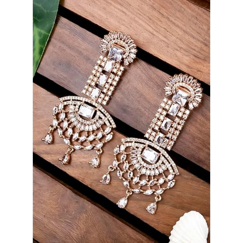 Brass Silver Plated Drop Earrings (White)