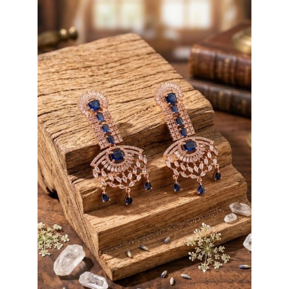 Brass Silver Plated Drop Earrings (Blue) – Design 03