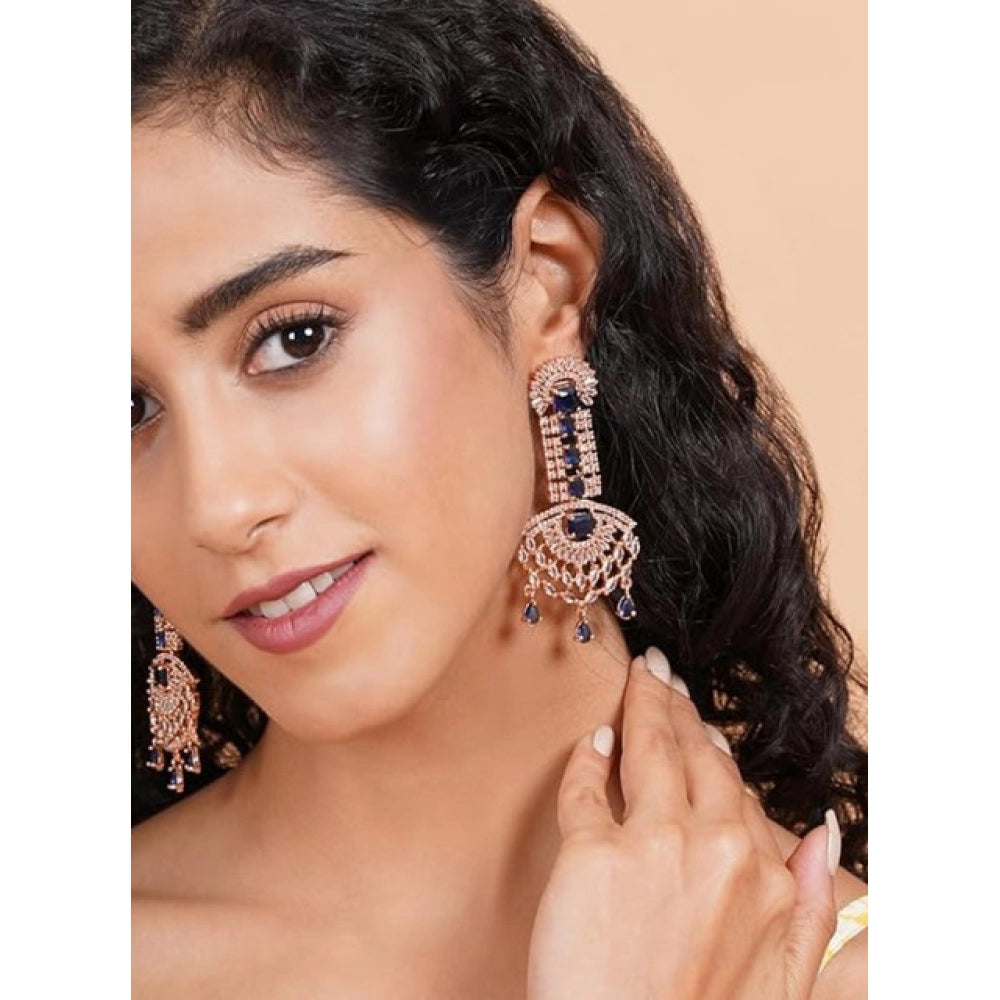 Brass Silver Plated Drop Earrings (Blue) – Design 03