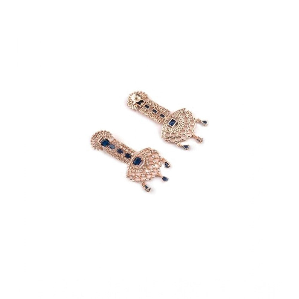 Brass Silver Plated Drop Earrings (Blue) – Design 03