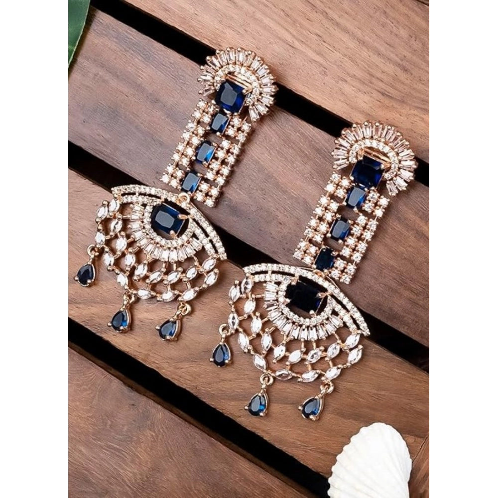 Brass Silver Plated Drop Earrings (Blue) – Design 03