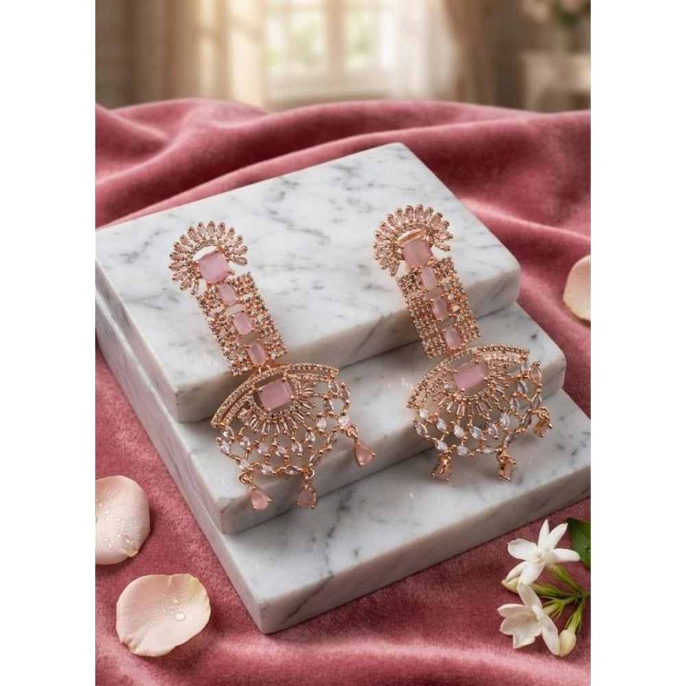 Brass Silver Plated Drop Earrings (Pink) – Design 07