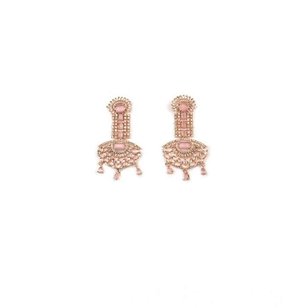 Brass Silver Plated Drop Earrings (Pink) – Design 07