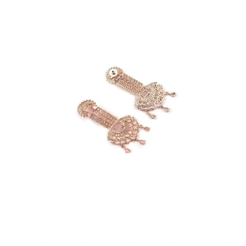 Brass Silver Plated Drop Earrings (Pink) – Design 07