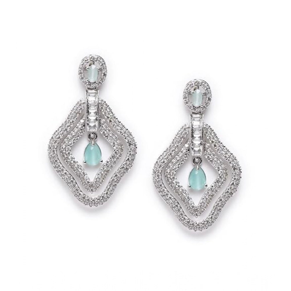 Brass Silver Plated Drop Earrings (Turquoise) – Design 05