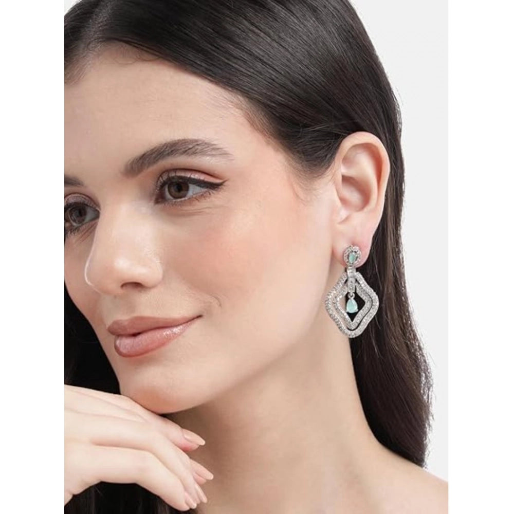 Brass Silver Plated Drop Earrings (Turquoise) – Design 05