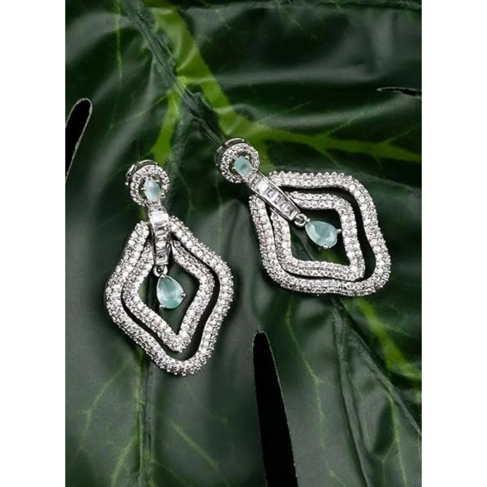 Brass Silver Plated Drop Earrings (Turquoise) – Design 05