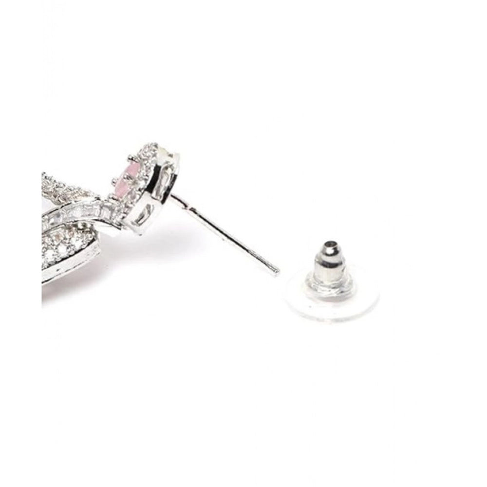 Brass Silver Plated Drop Earrings (Pink) – Design 08