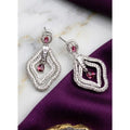 Brass Silver Plated Drop Earrings (Red) – Design 04
